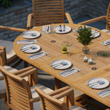 Giant Teak Oval Set 2-3m Extending Table with 12 Oxford Stacking Chairs