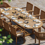 Teak 200cm to 300cm Oval Extending Table with 8 Henley Stacking Chairs & 2 San Francisco Chairs