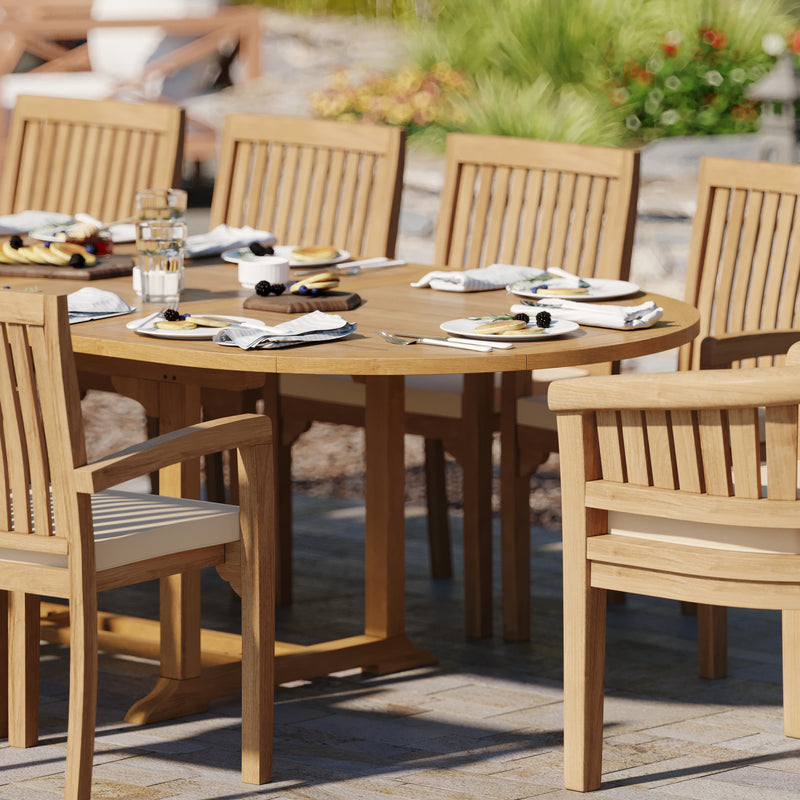 Teak 200cm to 300cm Oval Extending Table with 8 Henley Stacking Chairs & 2 San Francisco Chairs