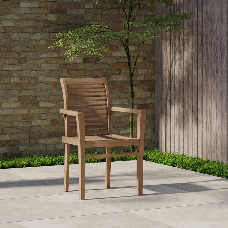 2 x Teak Garden Oxford Stacking Chairs (Cushions Included)