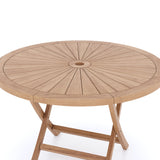 7-Day Delivery - Teak Garden Furniture Set 120cm Sunshine Round Folding Table, 4cm Top (4 x Stacking Chairs) Cushions included.