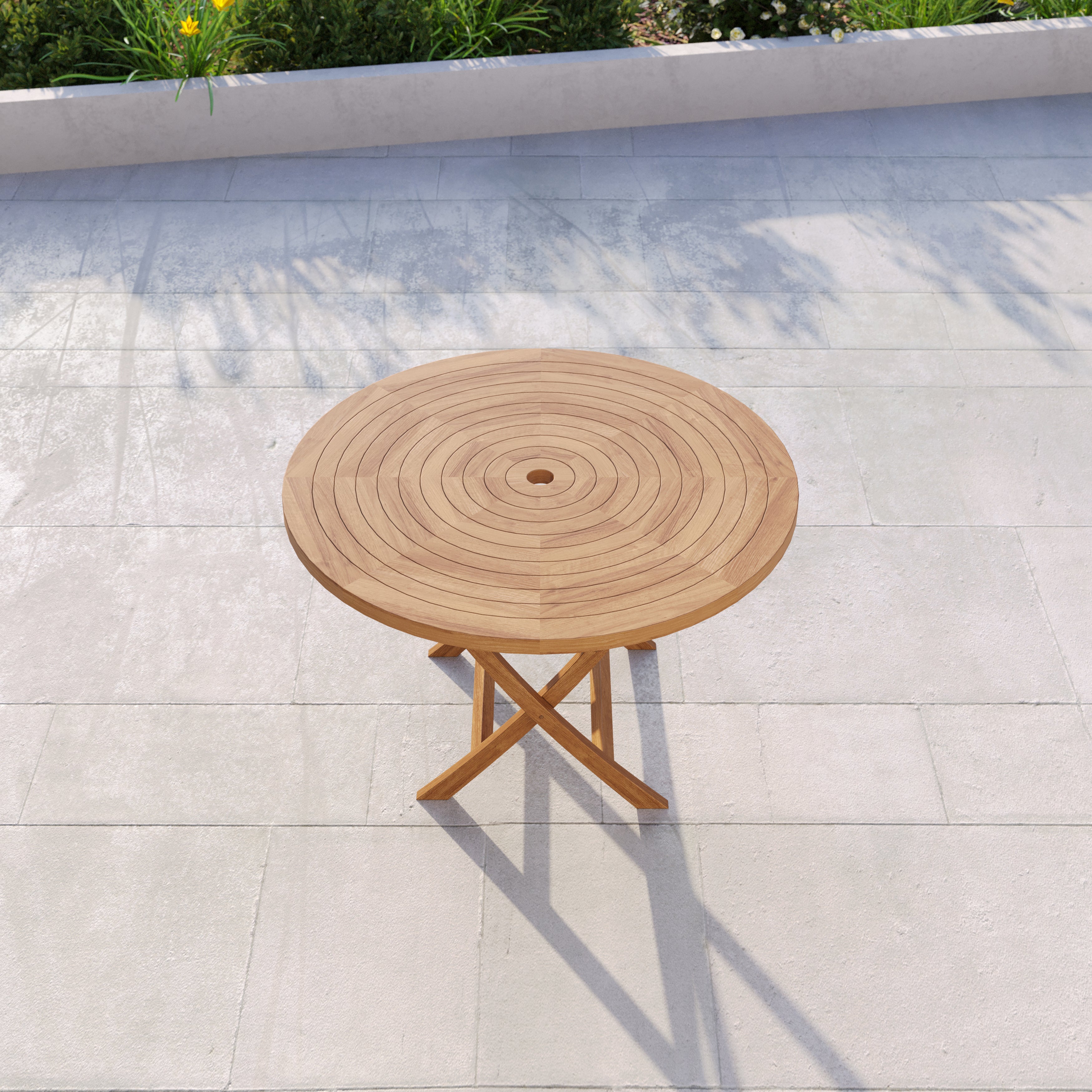 Spral Table 4 Seater Teak Garden Dining Set - 120cm Round Spiral Folding Table wit