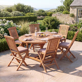 Teak Round to Oval 120-170cm Extending Table 4cm Top (6 Hampton Folding Chairs) - Versatile Teak Outdoor Dining Set - UK and Ireland garden setting - image 1
