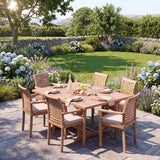 Teak Square to Rectangle 120-170cm Extending Table 4cm Top (6 Oxford Stacking Chairs) Cushions included - Premium Teak Garden Furniture Set - UK and Ireland garden setting - image 1