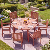 Luxor 150cm Round Table 4cm Top (6 Henley Stacking Chairs) Cushions included- Premium Teak Outdoor Table with Stackable Chairs - UK and Ireland garden setting - image 1