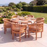 6 Seater Teak Garden Dining Set - 150cm Maximus Round Table with San Francisco Chairs - UK and Ireland garden setting
