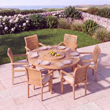 6 Seater Teak Garden Dining Set - 150cm Maximus Round Table, 4cm Top with Oxford Stacking Chairs - UK and Ireland garden setting