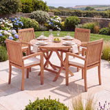 4 Seater Teak Garden Dining Set - 120cm Round Sunshine Folding Table with Henley Stacking Chairs - UK and Ireland garden setting