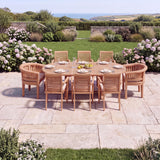 Teak 180cm to 240cm Oval Extending Table with 6 Oxford Stacking Chairs & 2 San Francisco Chairs, Free Cushions - UK and Ireland garden setting