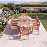8 Seater Teak Garden Dining Set - 180-240cm Oval Extending Table with Henley Stacking Chairs - UK and Ireland garden setting