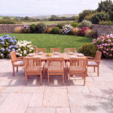 8 Seater Teak Garden Dining Set - 180-240cm Rectangular Extending Table with Henley Stacking Chairs - UK and Ireland garden setting