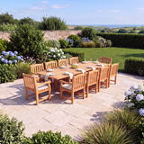 10 Seater Teak Garden Dining Set - 2-3m Rectangular Extending Table with Warwick Chairs - UK and Ireland garden setting